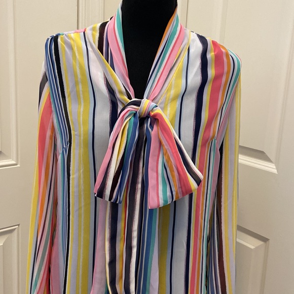 New York & Company Tops - New York & Company - Women's Striped Bow-Accent Button Down Blouse (NWOT)